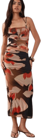 Mesh Midi Skirt in Red Floral