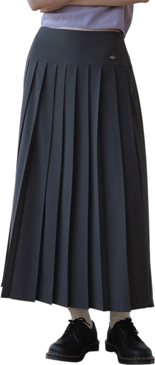 Mid Waist Pleats Long Skirt