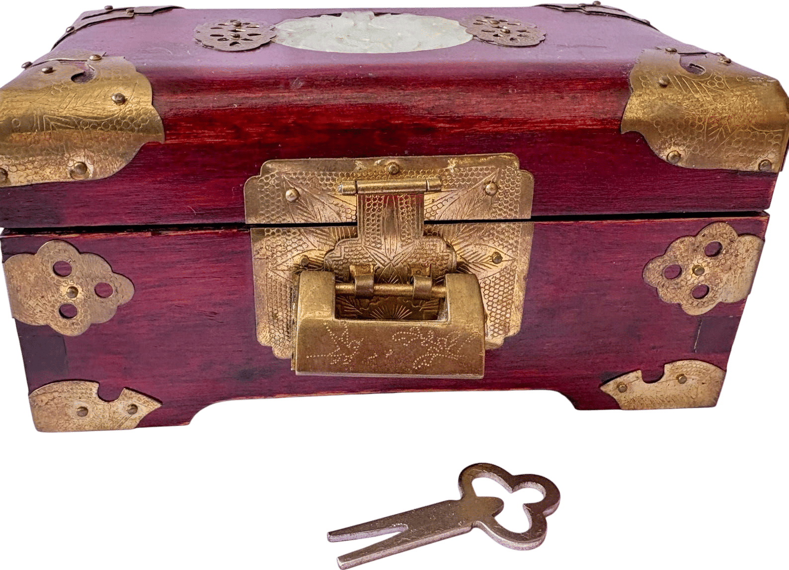 Vintage Chinese Rosewood Jewelry Box with Lock and Key