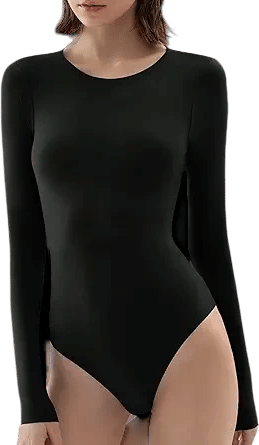 PUMIEY Women's Crew Neck Long Sleeve Bodysuit Second-skin Feel Tops Smoke Cloud Collection