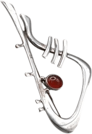 Large Modernist Brooch in Sterling Silver with Carnelian, c.1970s – Signed RJ32 925