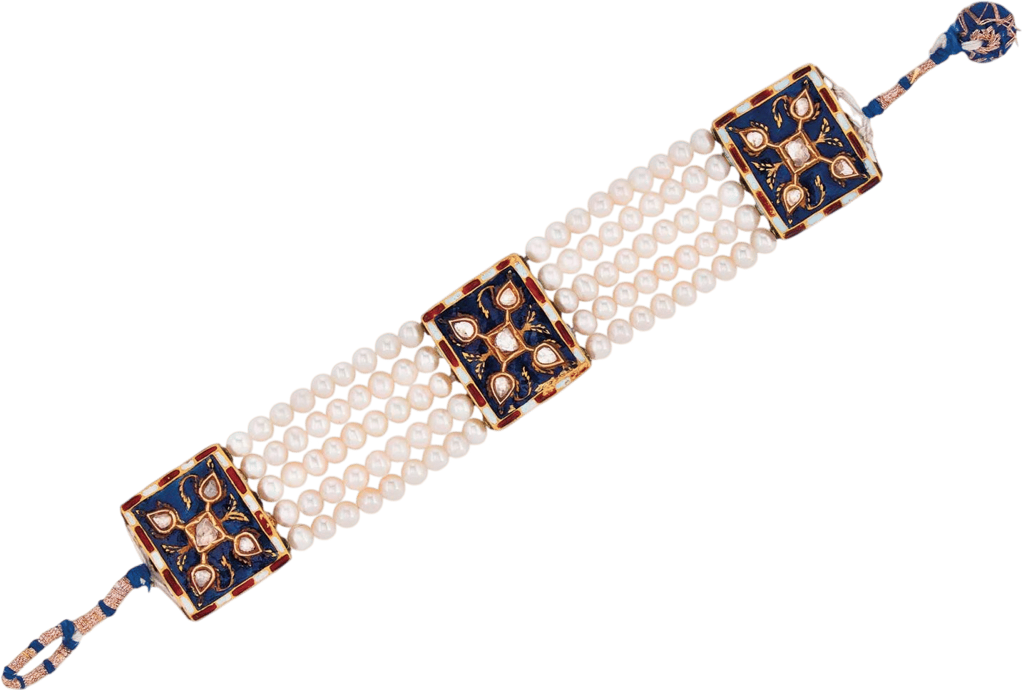 Pearl, Enamel, Gold Bracelet. India. Late 19th Century.