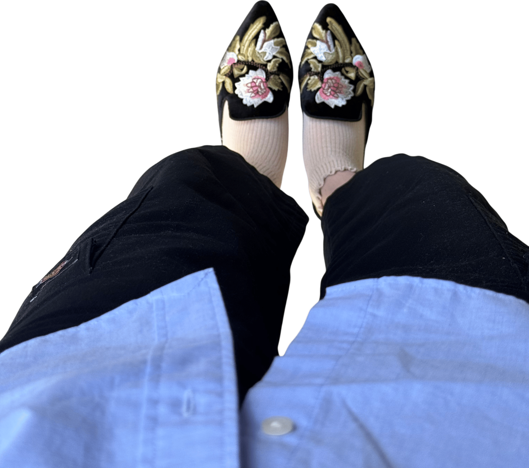 wearing mules with little frilly socks