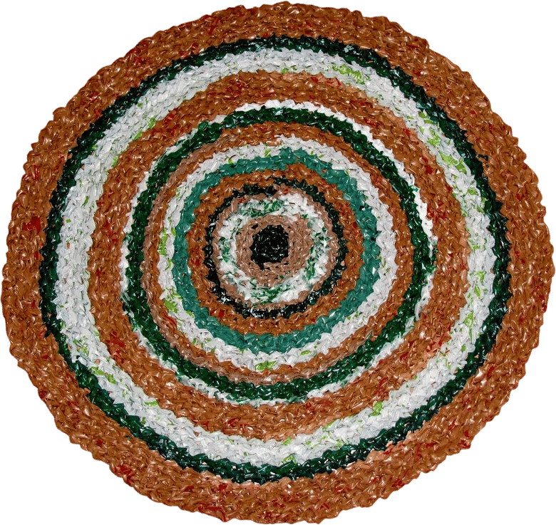 Recycled Decorator accent rug, Upcycled plastic round rug, Recycled Designer Eco Friendly rug
