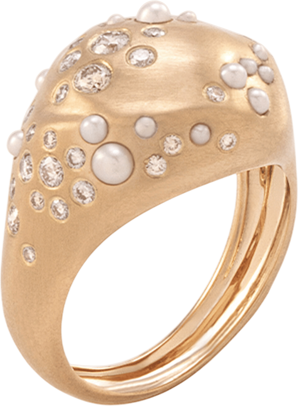 Nada Ghazal 18K Yellow Gold Diamond And Pearl Ring