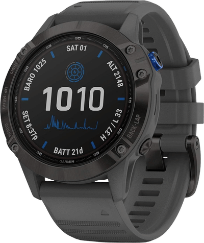 Garmin Fenix 6 Pro Solar (GPS,1.4 inches) Solar-Powered Multisport, Advanced Training Features and Data, Black with Slate Gray Band (Renewed)