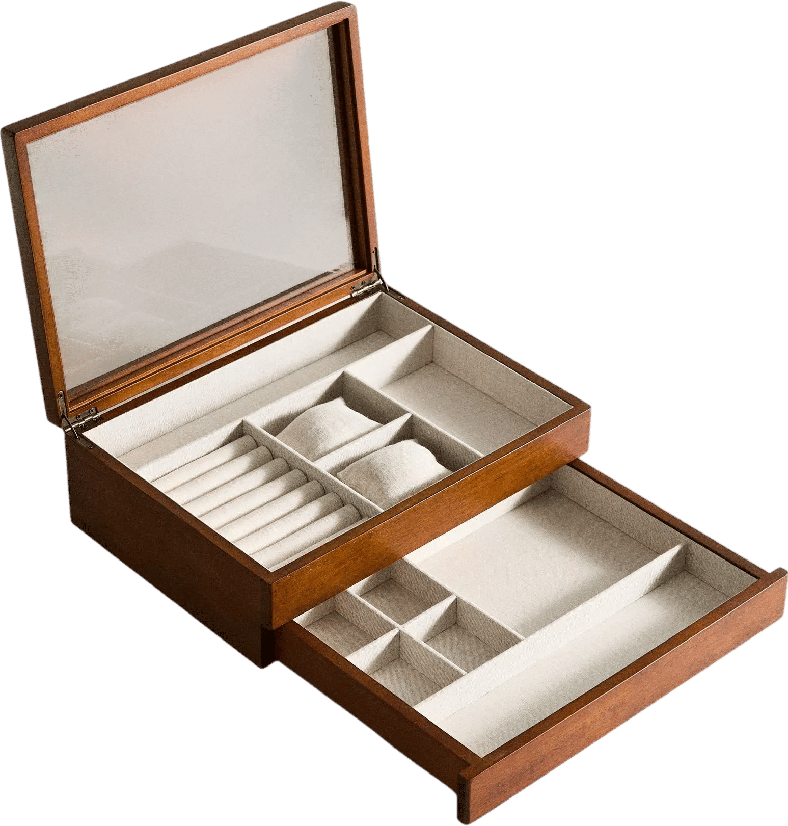 Wooden Jewelry Box with Glass Lid