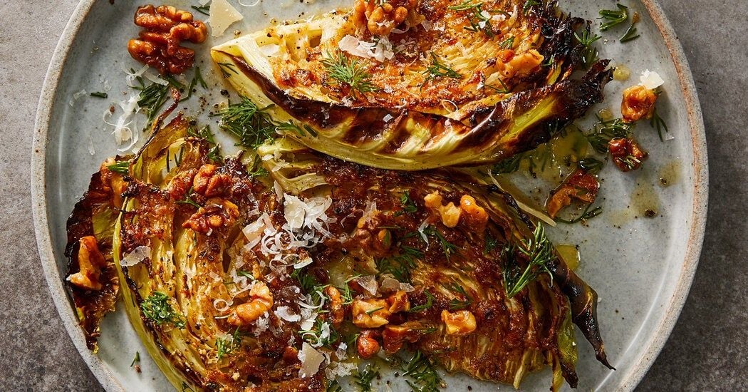 Roasted cabbage with walnuts and parmigian
