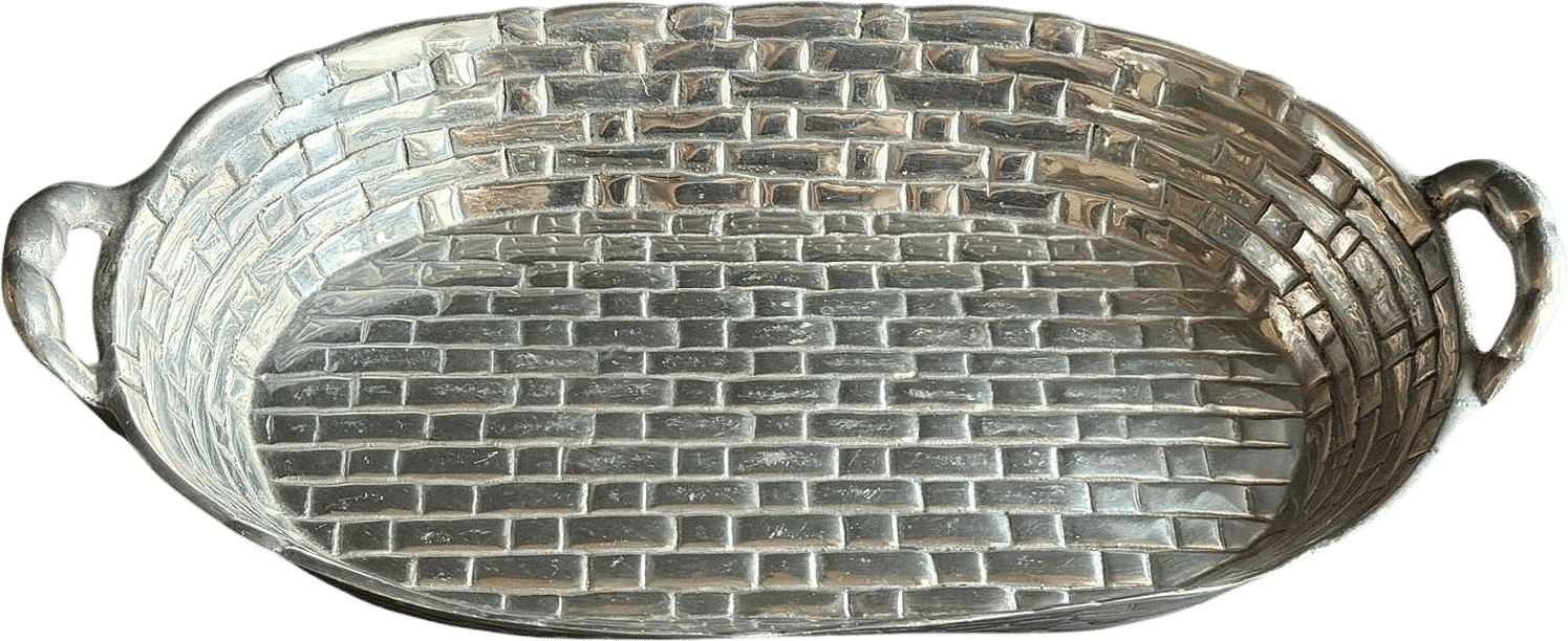 Vintage Pewter Basket Weave Serving Tray