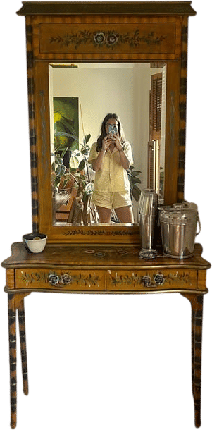 Vintage Faux Bamboo Console Table with Mirror