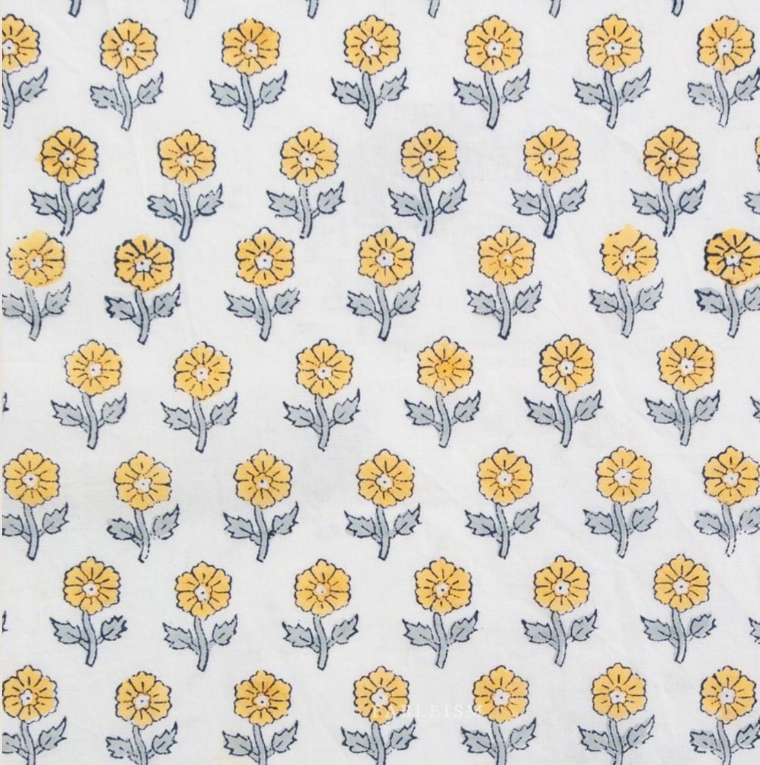 Indian Block Prints Cottage Flowerling Yellow fabric