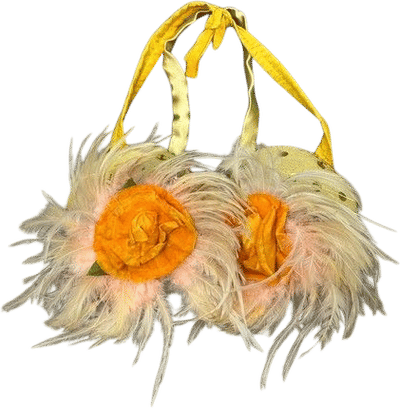 Vintage Yellow Showgirl Feather & Velvet Stage Bra