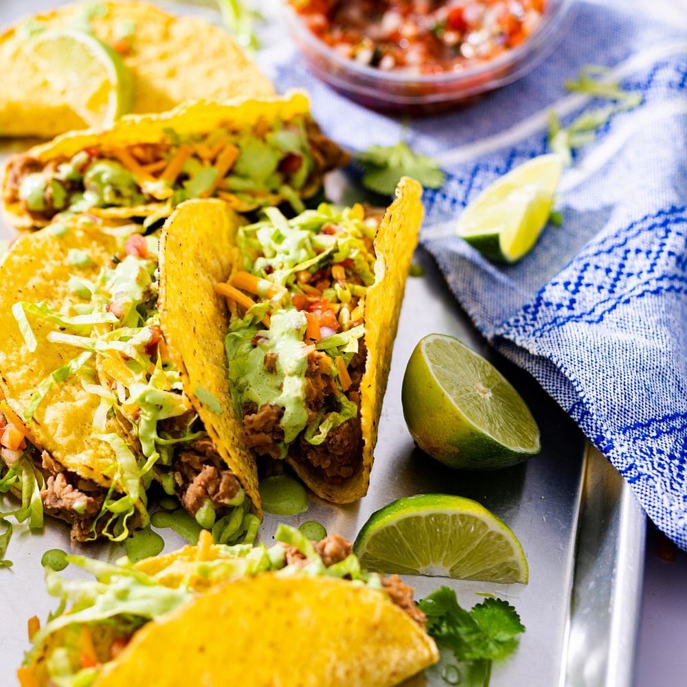 Crunchy Refried Bean Tacos with Magic Green Sauce