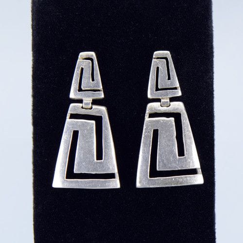 Vintage Modernist Sterling Silver Geometric Dangle Earrings 925, 12g