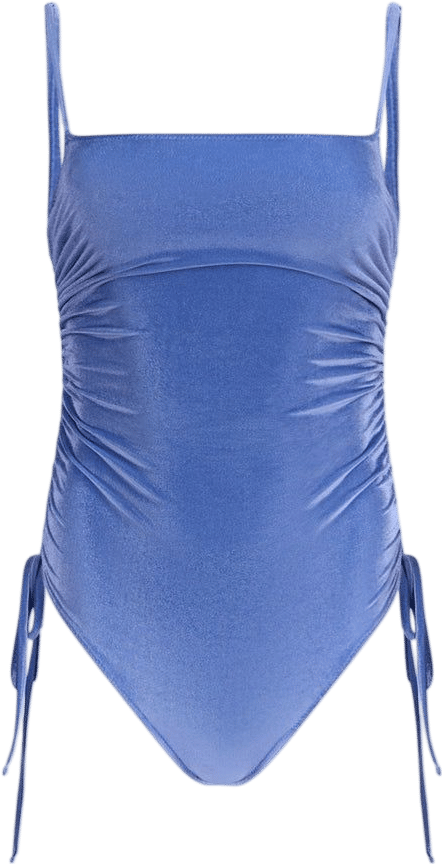 PRISCAVera Ocean Blue Velvet Lace-Up One Piece