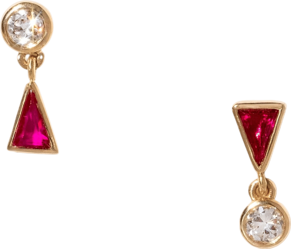 Ruby and Diamond Stud Earrings with Petite Dangles by Spur Jewelry