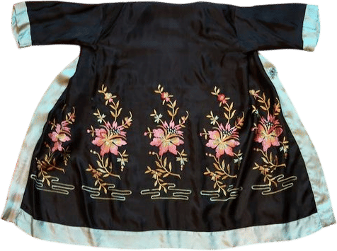 1920s Art Deco Black Silk Embroidered Robe Duster Jacket