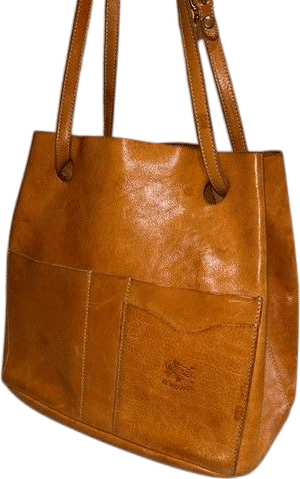 IL BISONTE Leather Tote bag 2-way camel drawstring Shoulder bag Used