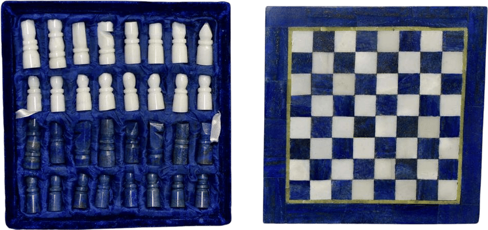 Chess Set Gemstone Lapis Lazuli and Marble 8"