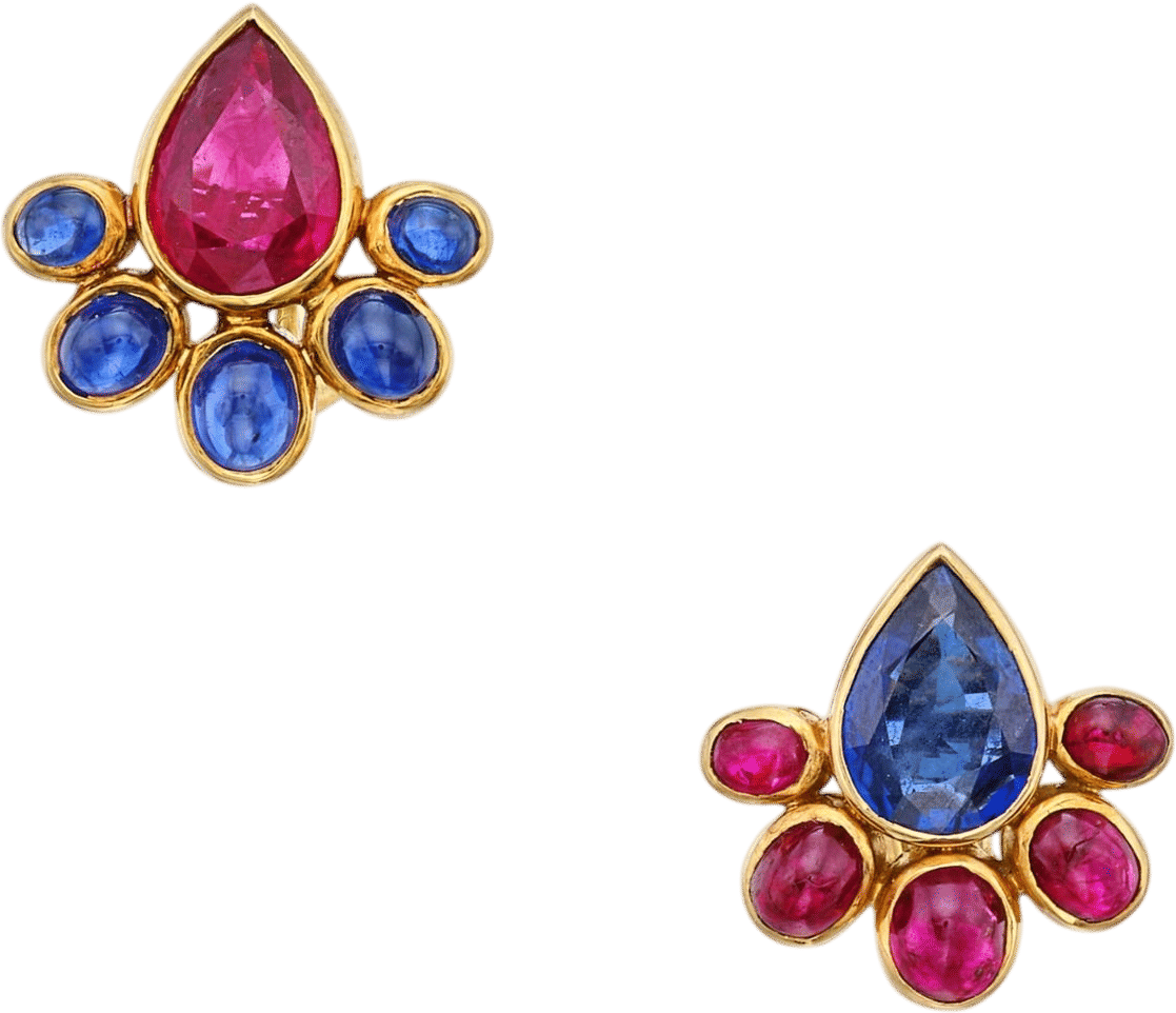 1939 Ruby and Sapphire Earclips
