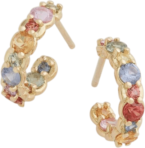 18K Yellow Gold Multicolor Sapphire Hoop