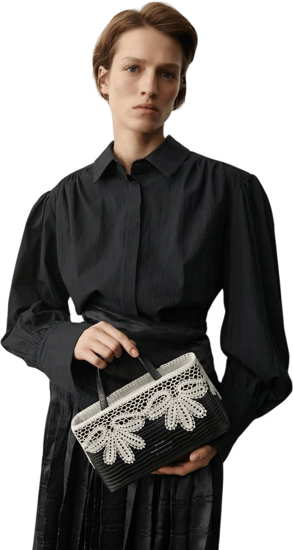Handbag with Lace Overlay