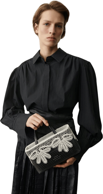 Handbag with Lace Overlay