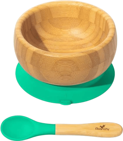 Avanchy Bamboo Baby Suction Bowl + Spoon - Green | Grove Collaborative
