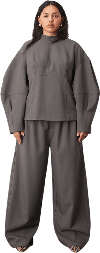 ARRANGE Curve tailored pleated detail wide leg barrel pants in gray - part of a set