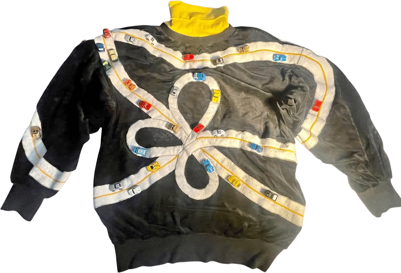 Vintage Bonnie Boerer Novelty Sweater - Mini Cars Road Design
