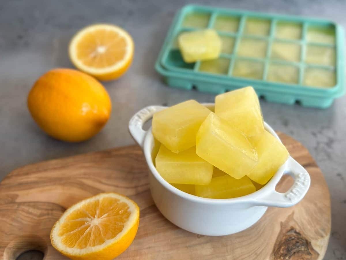 Juicing lemons into ice cube trays