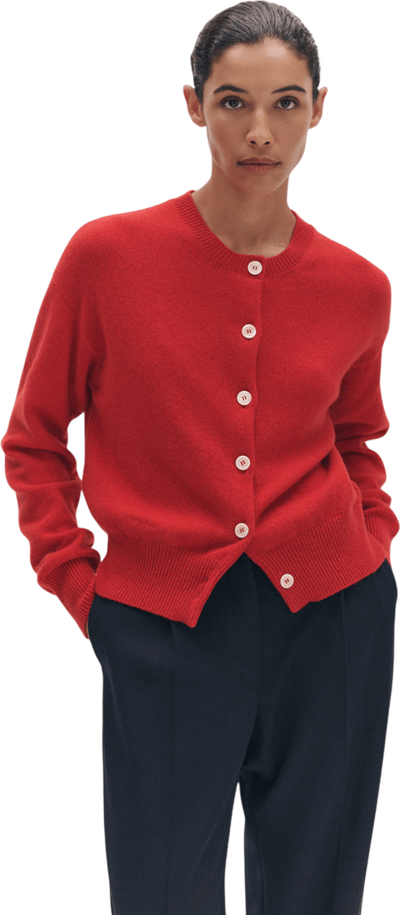 &Daughter Ada Crewneck Cardigan in Poppy Red
