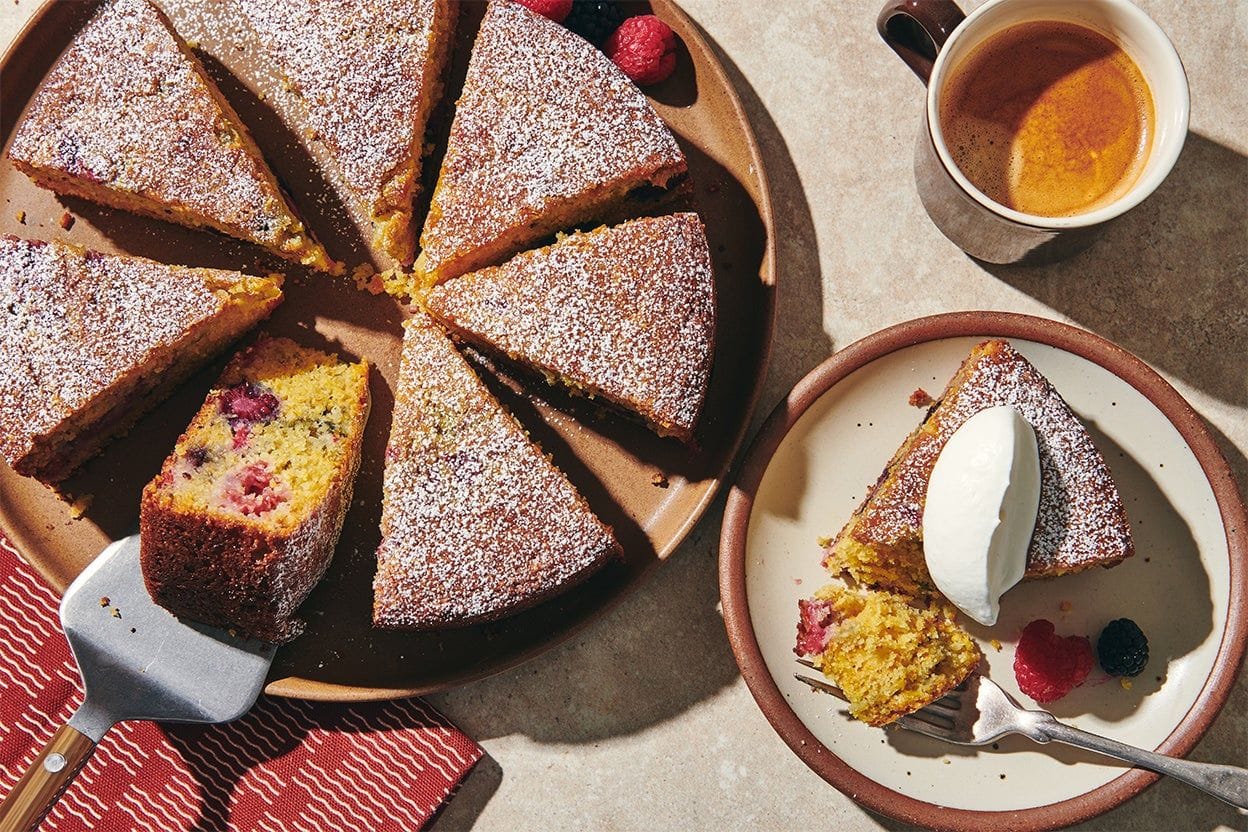 *Sour Cream* Cornmeal Cake with Fresh Berries