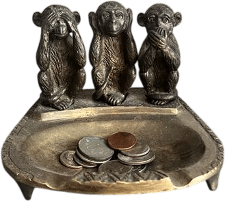 vintage bronze three wise monkeys ashtray