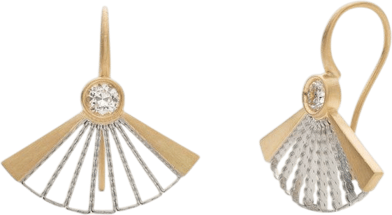Yellow Gold and Diamonds Vintage Fan Earrings