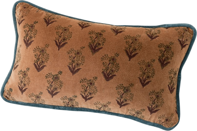 Magnolia Aster Block Printed Velvet Lumbar Pillow