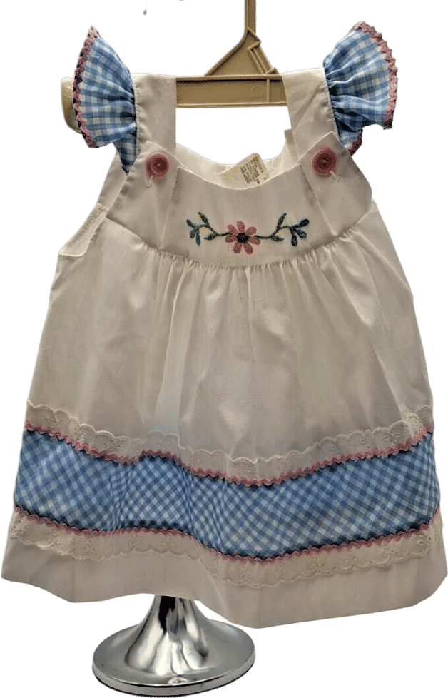 Vintage 1980s Baby Dress with Blue Gingham Sleeves