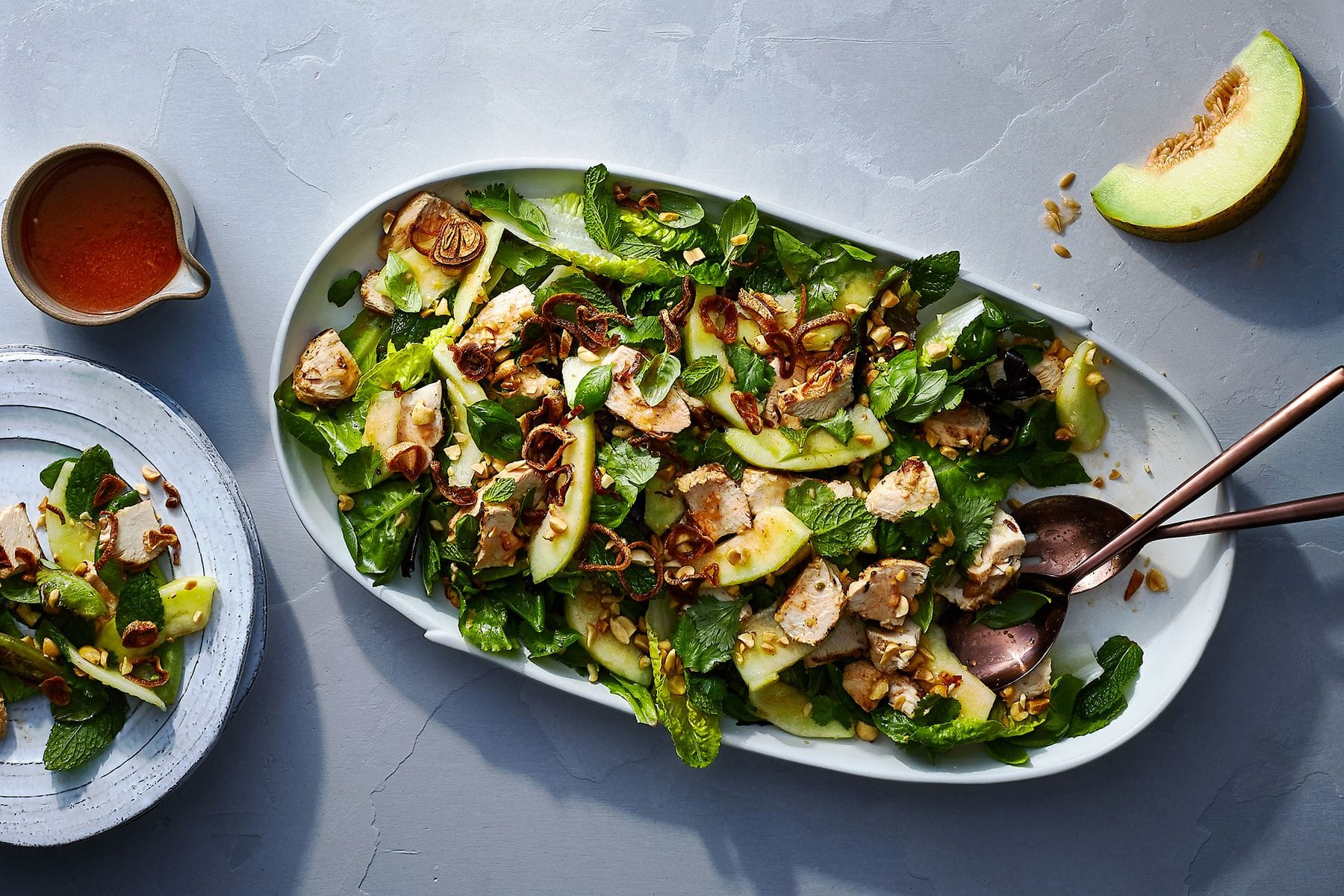 Grilled Chicken and Melon Salad with Crispy Shallots