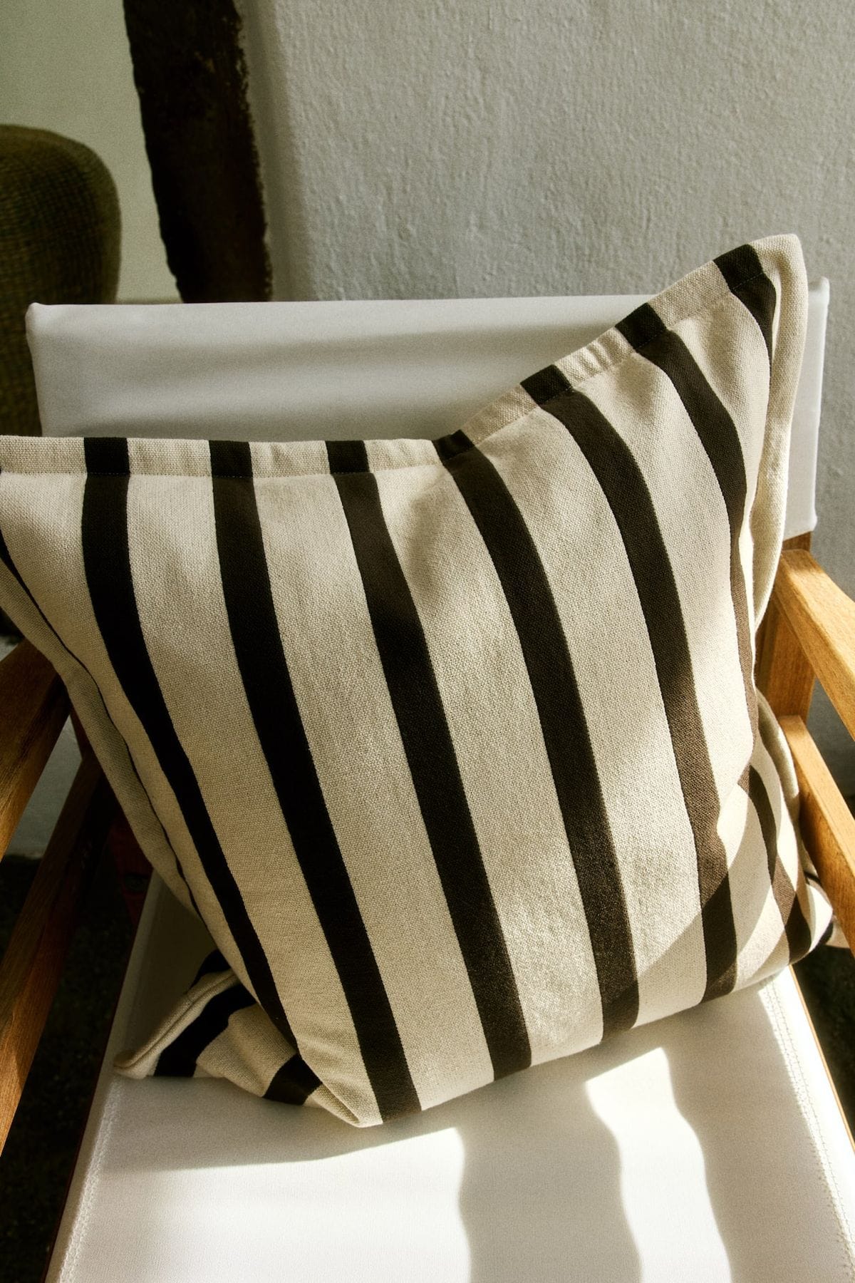 H&M Home Dark Brown/Striped Patterned Canvas Cushion Cover