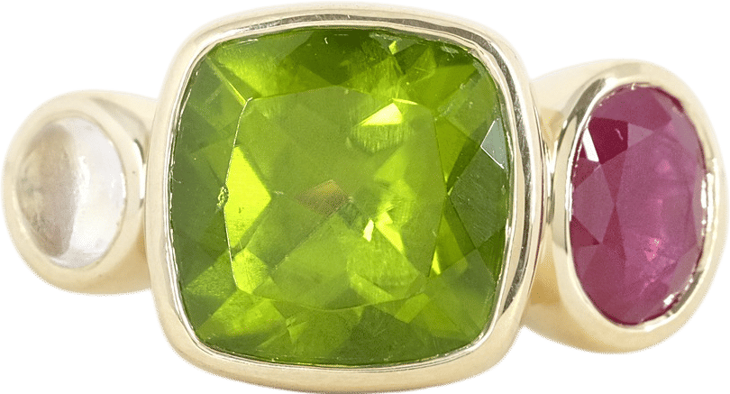 Peridot heirloom gemstone bezel set ring by Spur Jewelry
