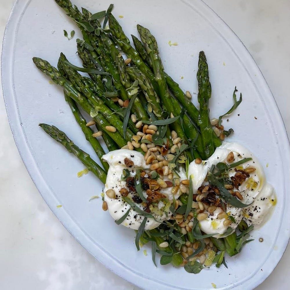 Asparagus with Burrata and Charred Garlic Recipe