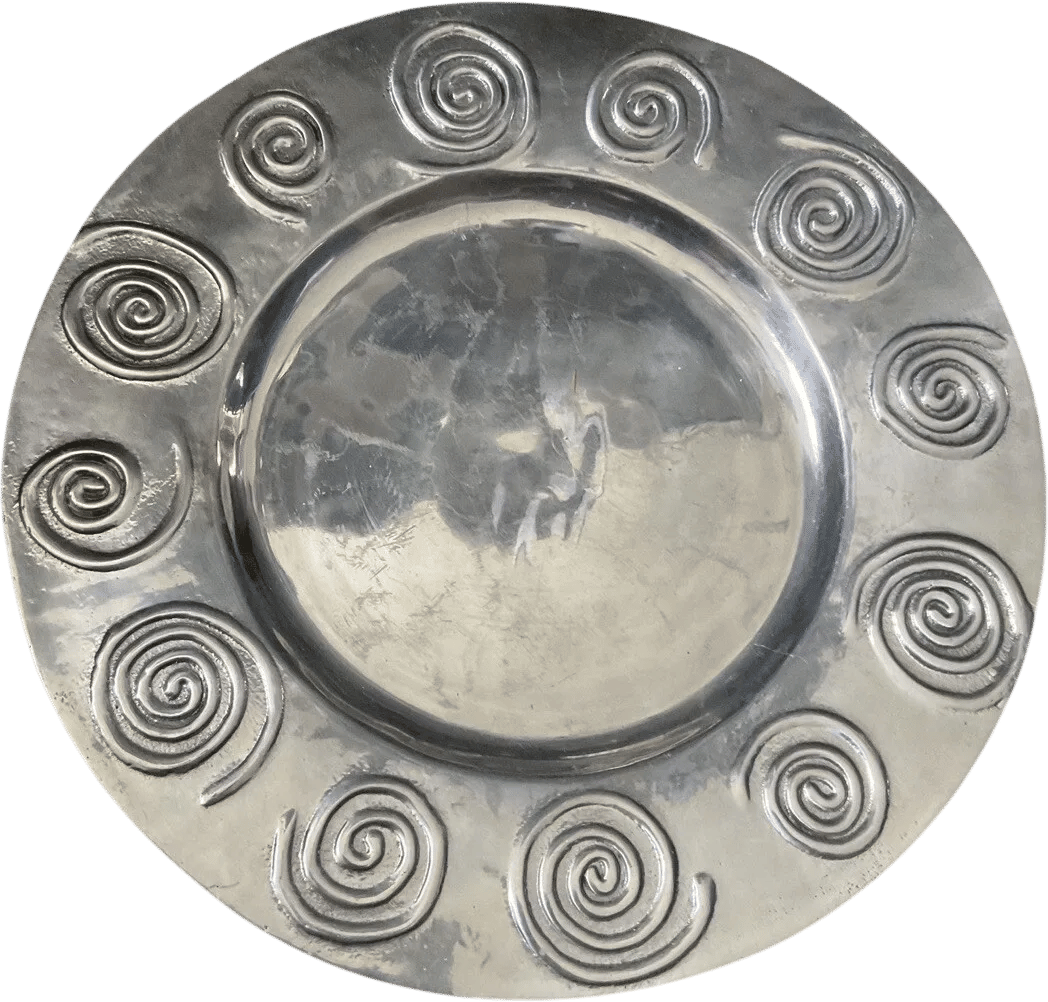 Vintage Pewter Serving Platter with Spiral Edge