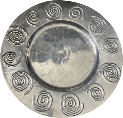 Vintage Pewter Serving Platter with Spiral Edge
