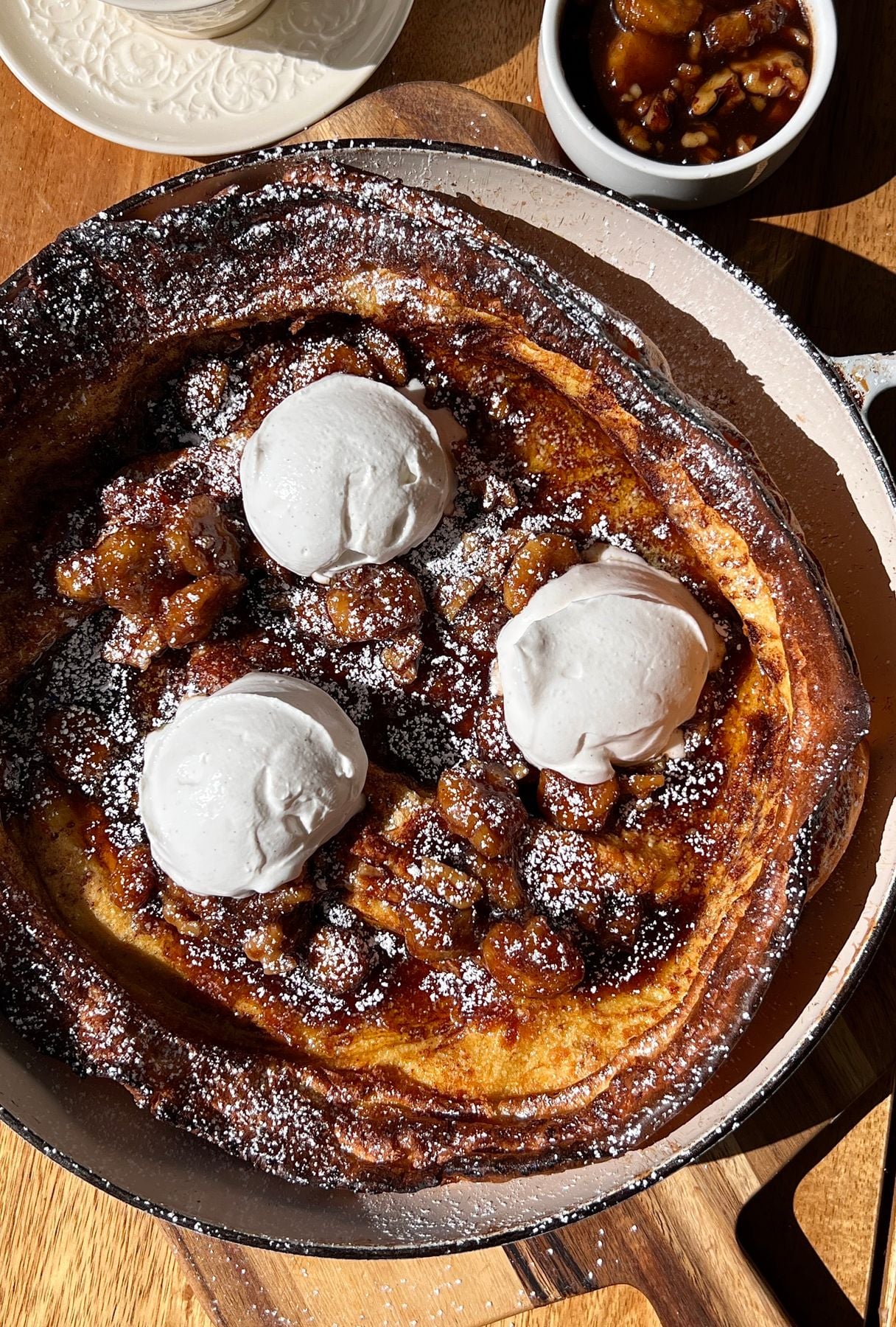 Cinnamon Roll Dutch Baby with Bananas Foster Topping Recipe