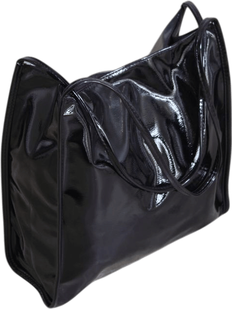 Black high shine PVC tote bag