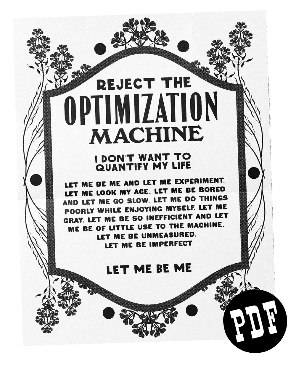 "Reject the Optimization Machine" Print-At-Home PDF