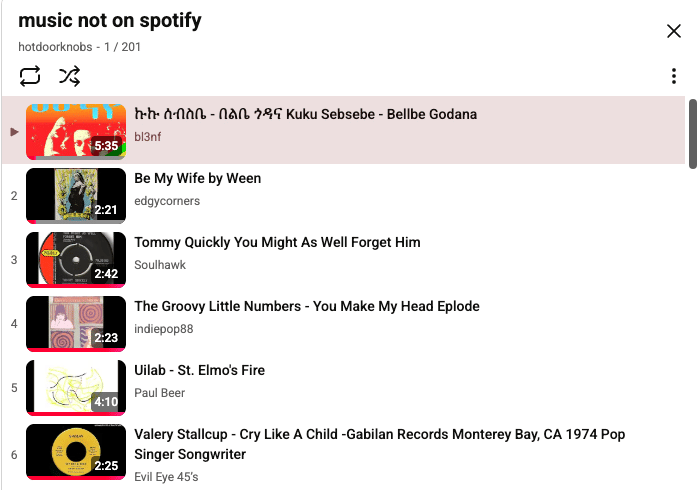 Starting a "music not on Spotify" playlist on YouTube