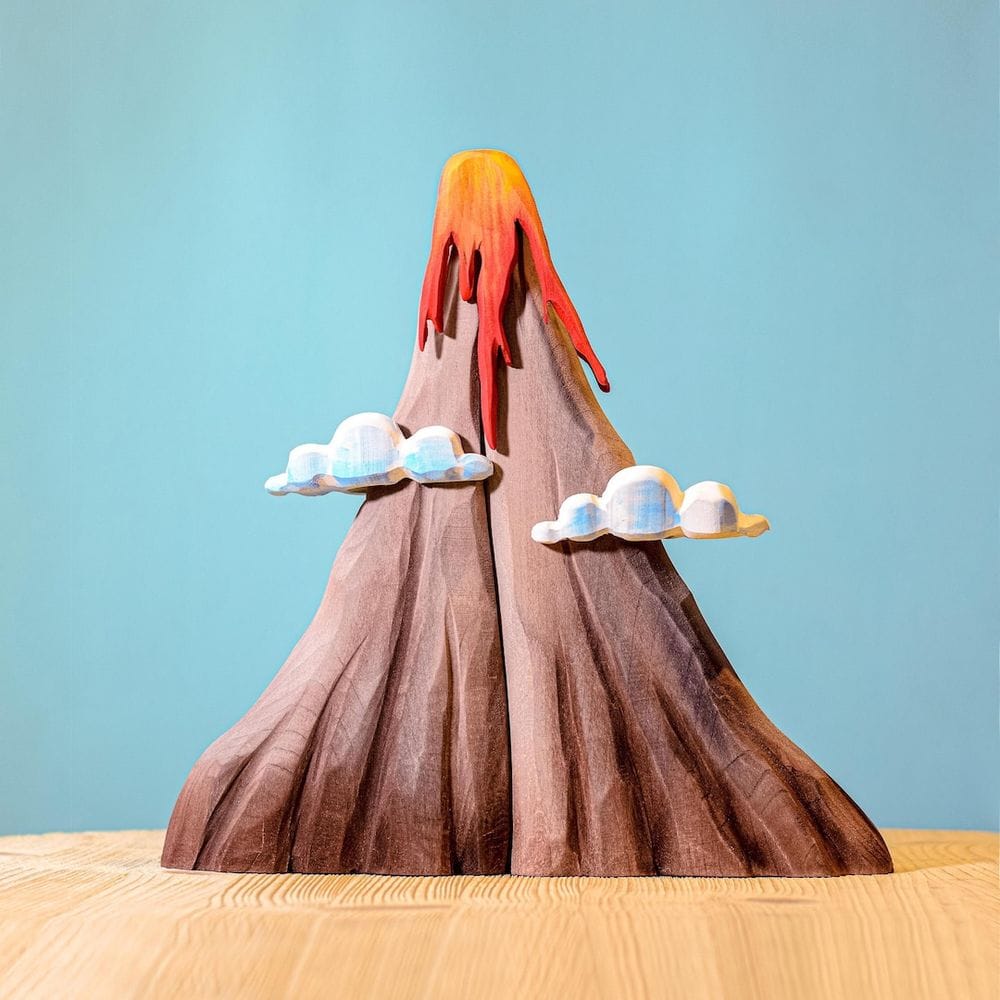 Waldorf-inspired Wooden Volcano & Clouds Play Set