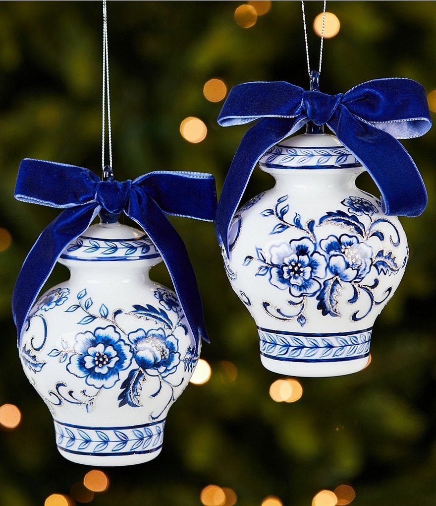 Southern Living Meet Me Under The Mistletoe Collection Chinoiserie Ginger Jar Ornament, Set Of 2