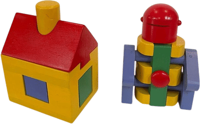 Vintage IKEA Wooden Building Blocks Robot and House Set